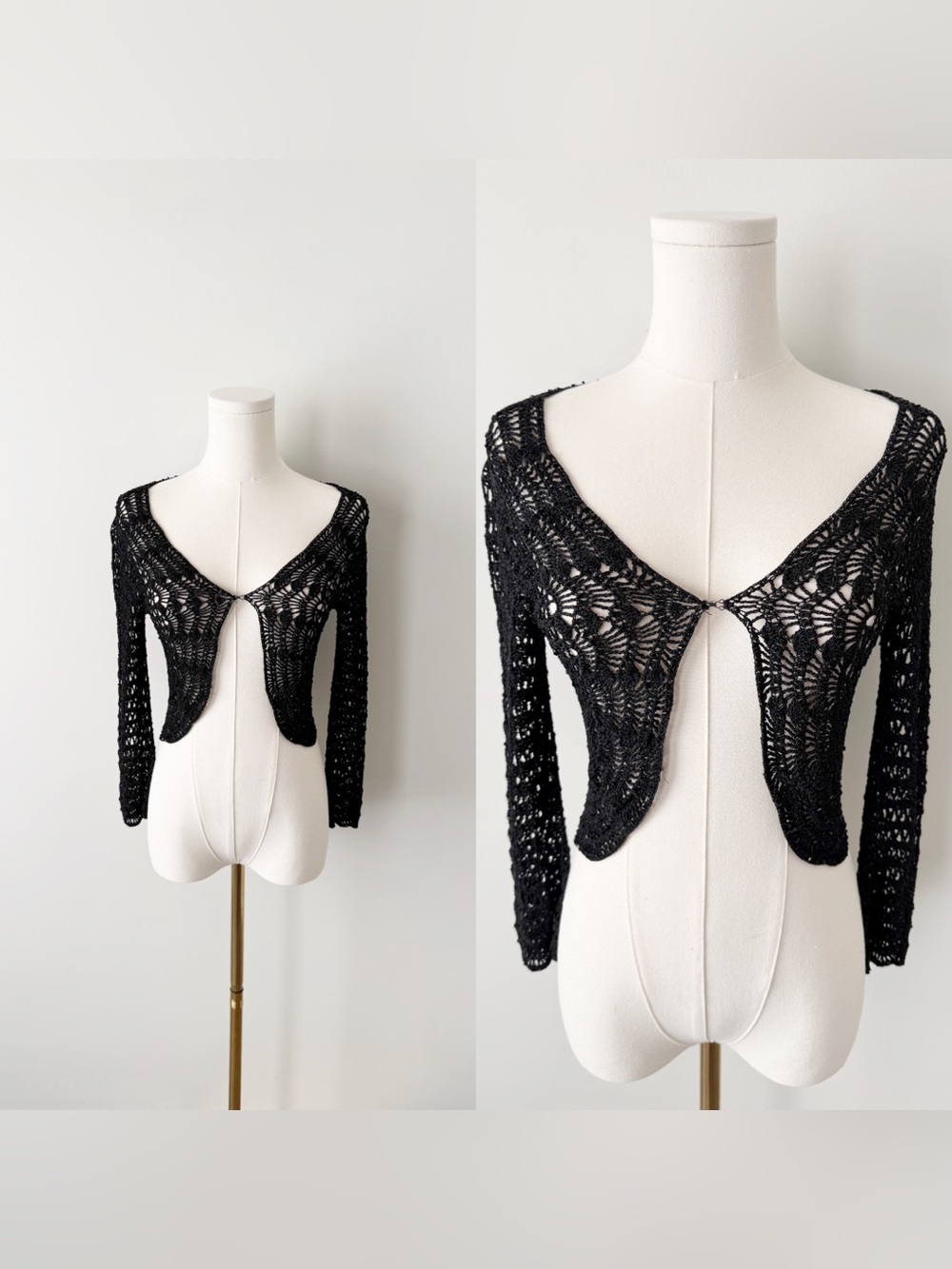 Vintage whimsical Le chateau black beaded crochet bolero